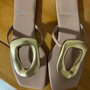Jeffrey Campbell Gold and Cream Sandals